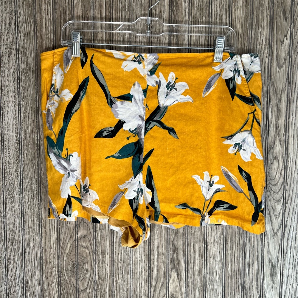 Leith Yellow White Linen Bermuda Shorts Spring Summer